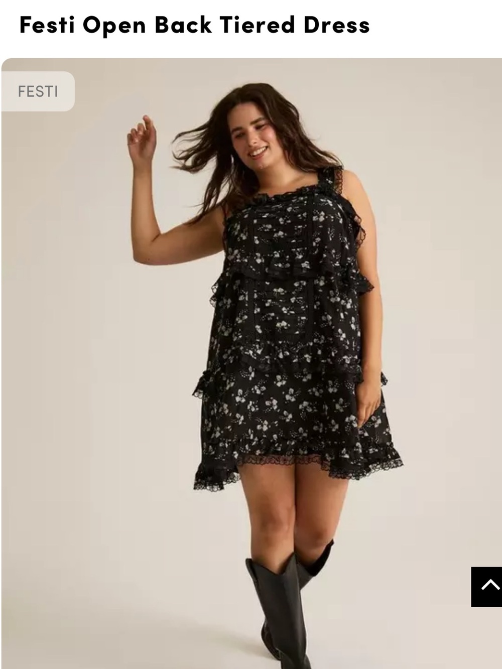 Torrid Festi Black Floral Tiered Open-Back Dress 1X 14/16